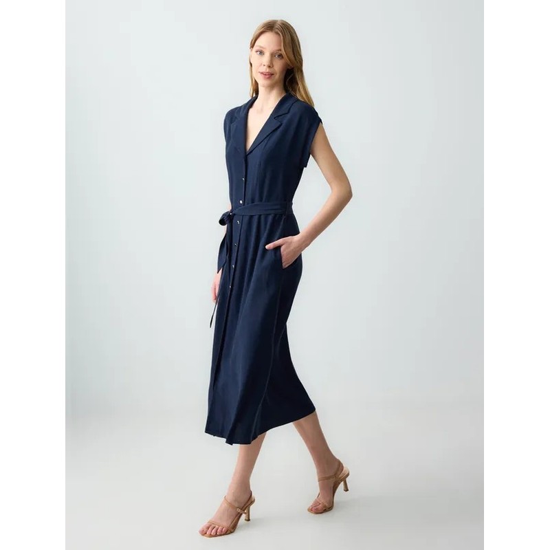 Jimmy Key Gömlek Yaka Keten Kadın Midi Elbise 5SW062674 (5SW062674) Jimmy Key Gömlek Yaka Keten Kadın Midi Elbise 5SW062674 (5SW062674)