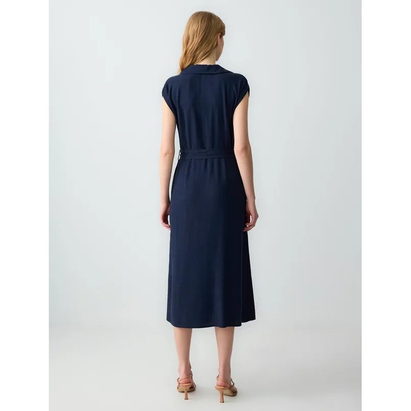 Jimmy Key Gömlek Yaka Keten Kadın Midi Elbise 5SW062674 (5SW062674) Jimmy Key Gömlek Yaka Keten Kadın Midi Elbise 5SW062674 (5SW062674)