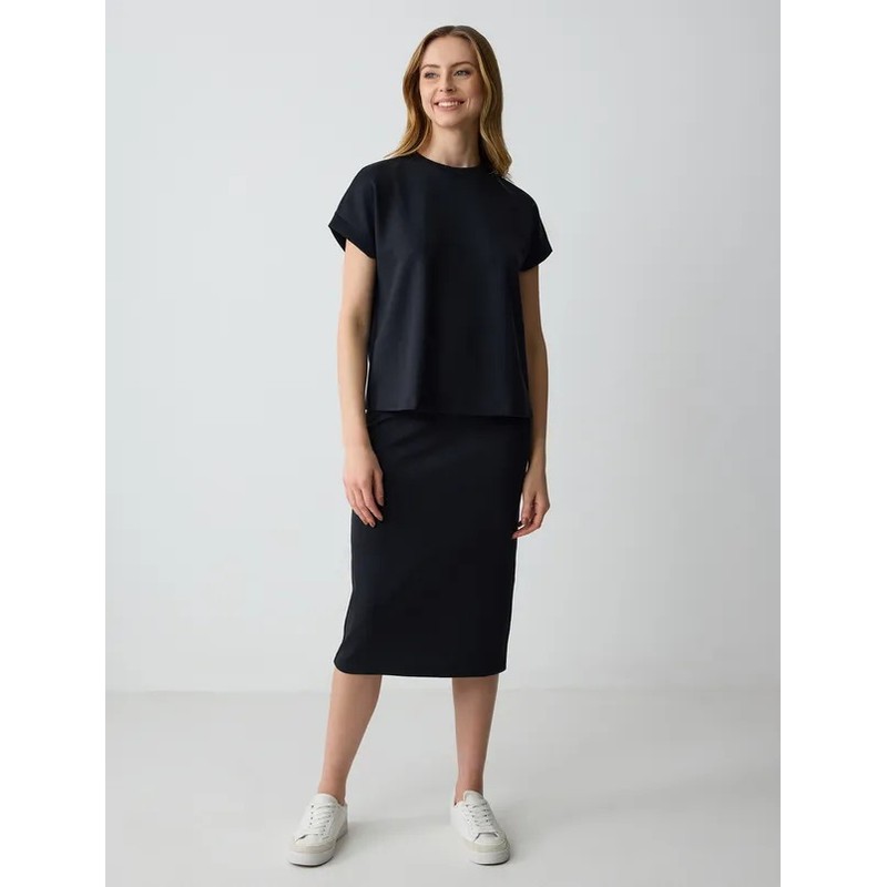 Jimmy Key Yüksek Bel Dar Kesim Örme Modal Kadın Midi Etek (5SW072799) Siyah