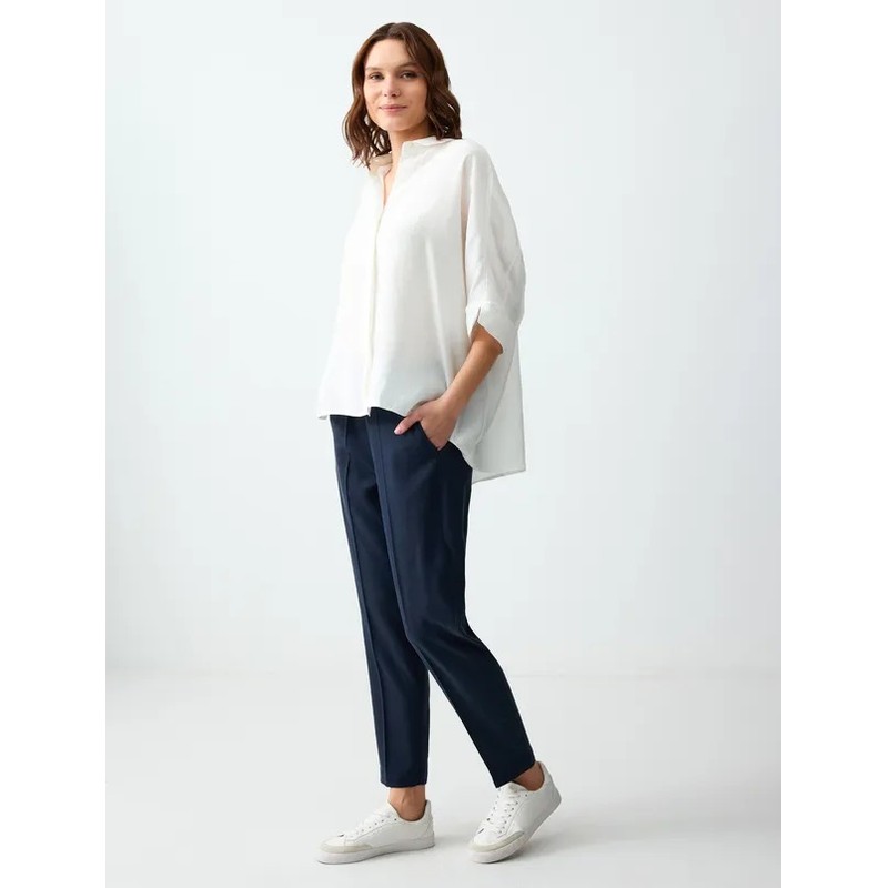 Jimmy Key Düz Kesim Yüksek Bel Normal Paça Kadın Kumaş Pantolon (5SW183086) Lacivert