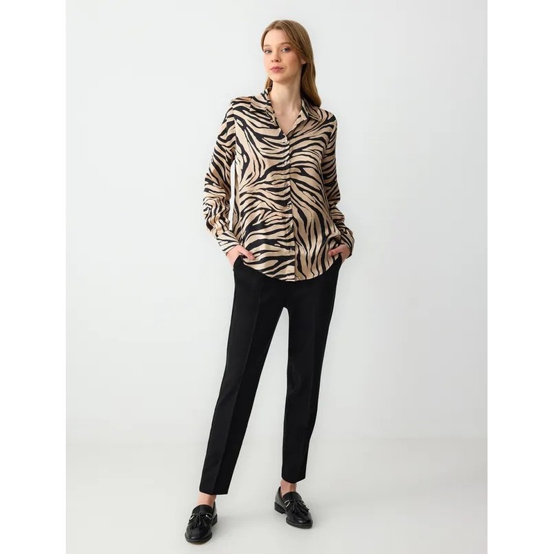 Jimmy Key Düz Kesim Yüksek Bel Normal Paça Kadın Kumaş Pantolon (5SW183086) Siyah