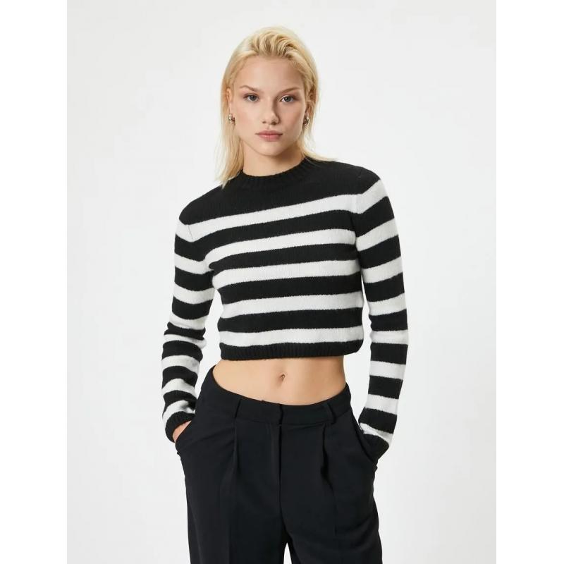 Koton Hafif Dik Yaka Kadın Crop Triko Kazak 5WAK90187HT (5WAK90187HT) Koton Hafif Dik Yaka Kadın Crop Triko Kazak 5WAK90187HT (5WAK90187HT)