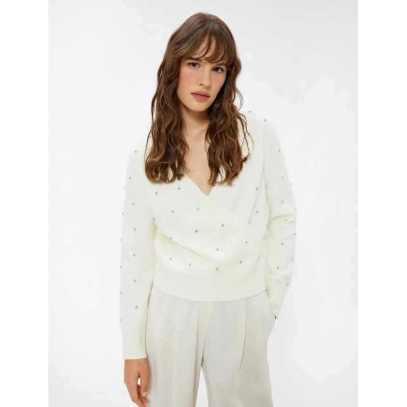 Koton Yumuşak Dokulu Uzun Kollu Taşlı Kruvaze V Yaka Kadın Örgü Kazak (5WAK90313HT) Koton Yumuşak Dokulu Uzun Kollu Taşlı Kruvaze V Yaka Kadın Örgü Kazak (5WAK90313HT)