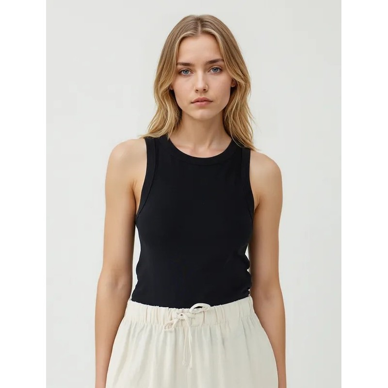 Jimmy Key Yuvarlak Yaka Dar Kesim Kadın Örme Atlet (5WW014594) Siyah