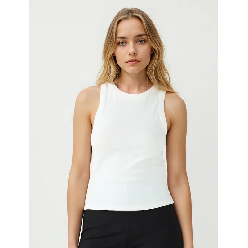 Jimmy Key Yuvarlak Yaka Dar Kesim Kadın Örme Atlet (5WW014594) Beyaz