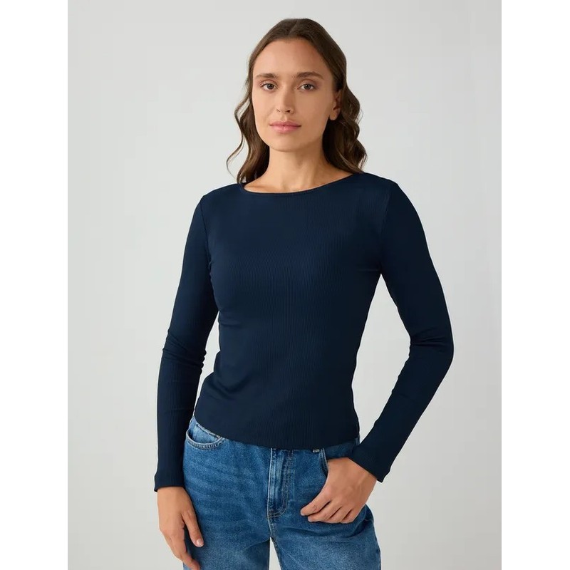 Jimmy Key Dar Kesim Kayık Yaka Kadın Bluz (5WW034949) Lacivert