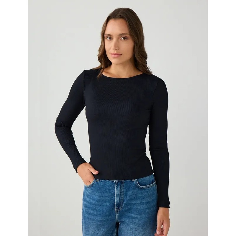 Jimmy Key Dar Kesim Kayık Yaka Kadın Bluz (5WW034949) Siyah