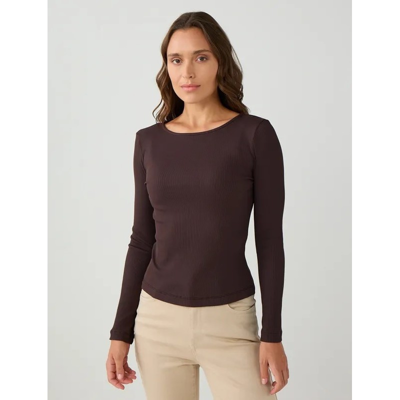 Jimmy Key Dar Kesim Kayık Yaka Kadın Bluz (5WW034949) Kahve