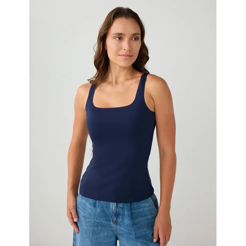 Jimmy Key Dar Kesim Askılı Kare Yaka Kadın Bluz (5WW035377) Lacivert