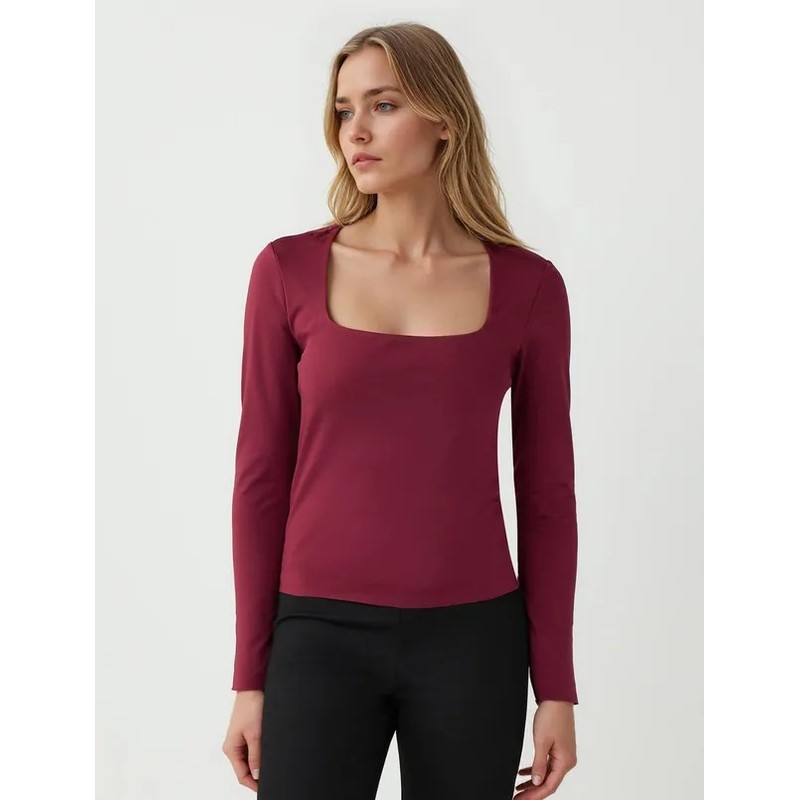 Jimmy Key Dar Kesim Kare Yaka Kadın Bluz (5WW035899) Bordo