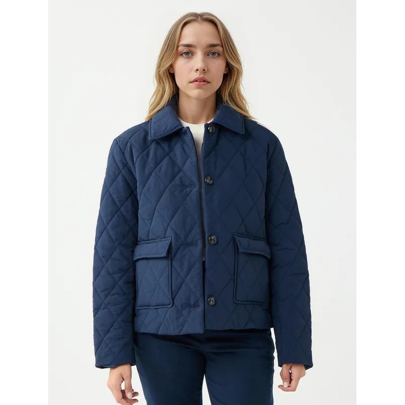 Jimmy Key Düğme Detaylı Kapitone Desenli Cepli Kadın Puf Mont (5WW053696) Lacivert