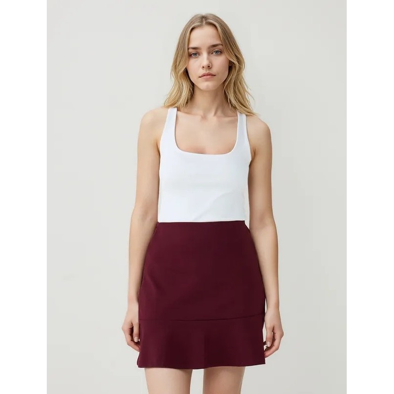 Jimmy Key Düz Kesim Normal Bel Kadın Mini Etek (5WW075196) Bordo