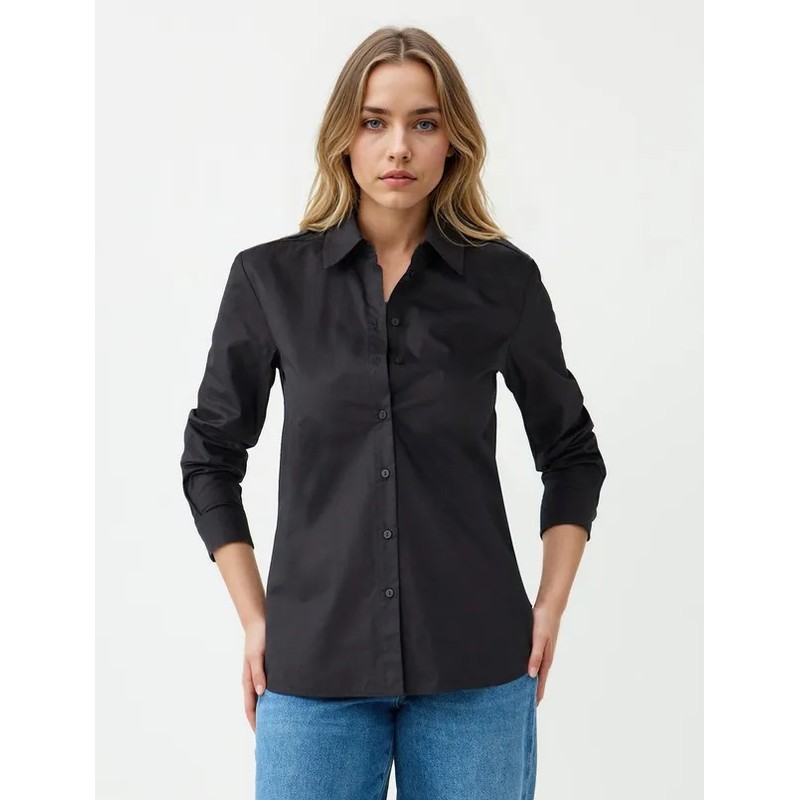 Jimmy Key %100 Pamuk Düz Kesim Uzun Kollu Kadın Gömlek (5WW085336) Siyah