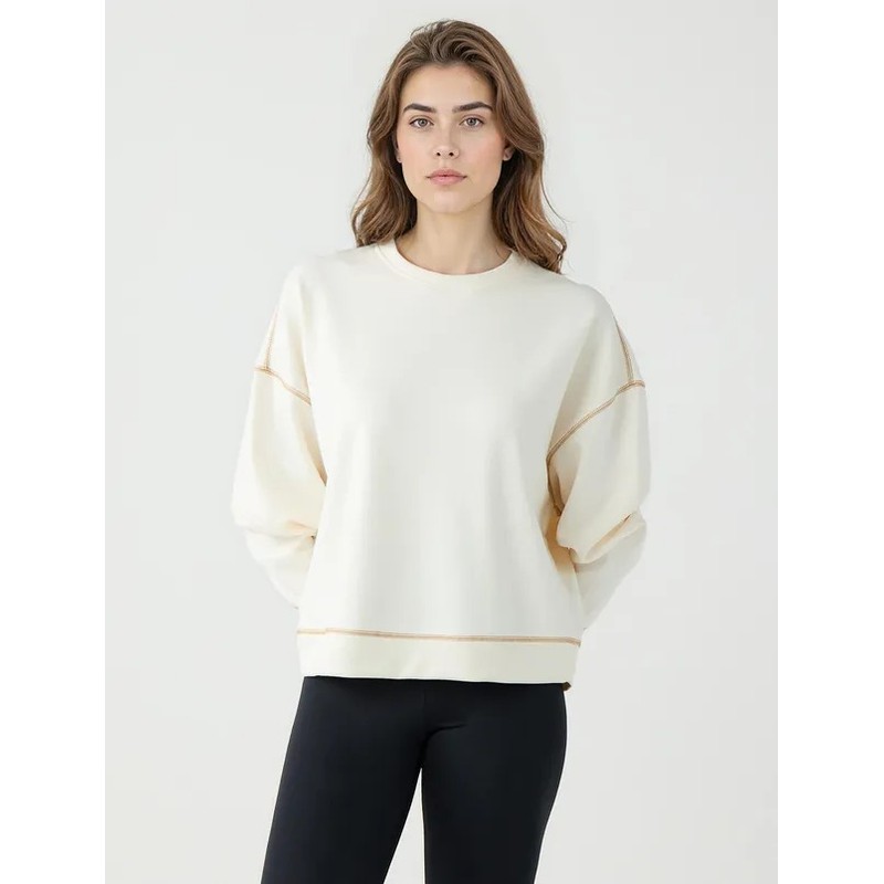 Jimmy Key Bisiklet Yaka Modal Kadın Sweatshirt (5WW235288) Ekru