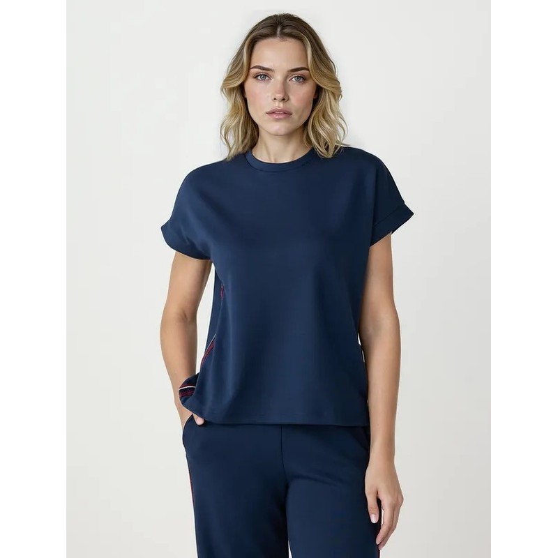 Jimmy Key Bisiklet Yaka Şerit Detaylı Kadın T-Shirt (5WW275600) Lacivert