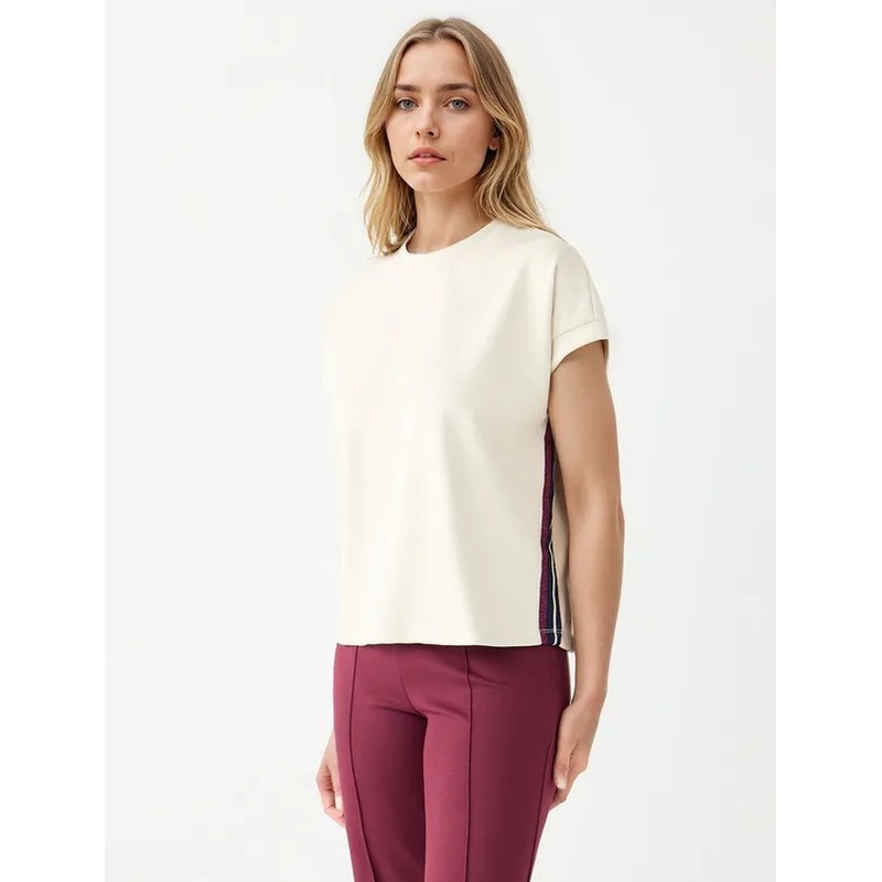 Jimmy Key Bisiklet Yaka Şerit Detaylı Kadın T-Shirt (5WW275600) Taş