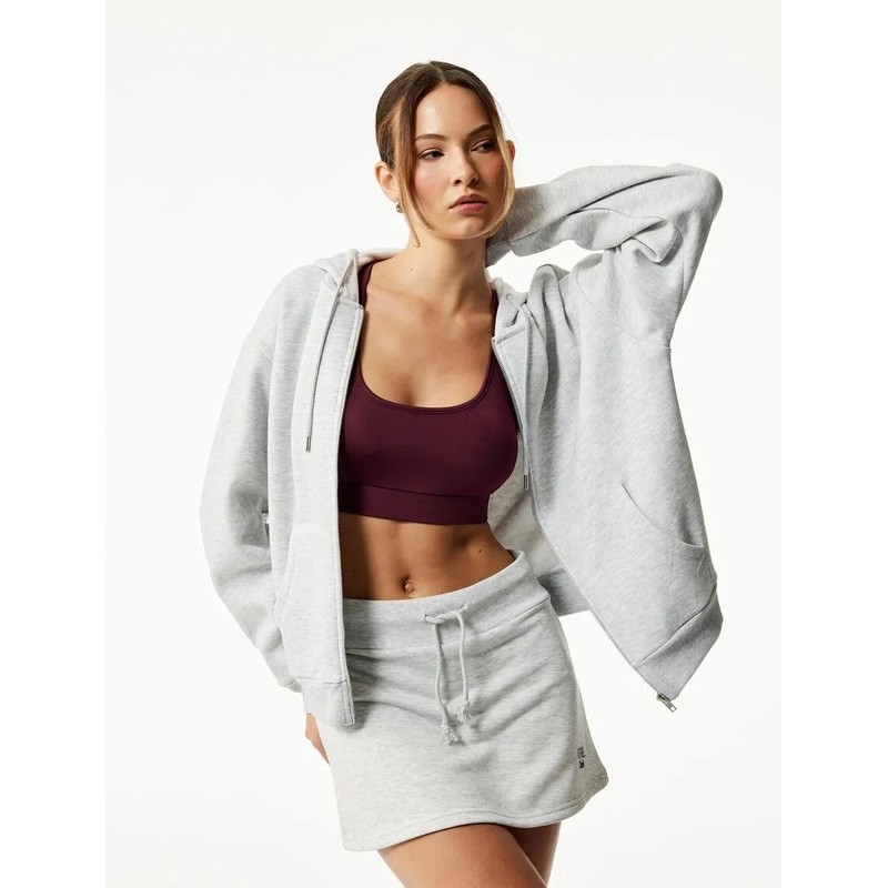 Koton Fermuarlı Kapüşonlu Kanguru Cepli Uzun Kollu Şardonlu Oversize Kadın Sweatshirt 6WAK10151NK (6WAK10151NK) Gri