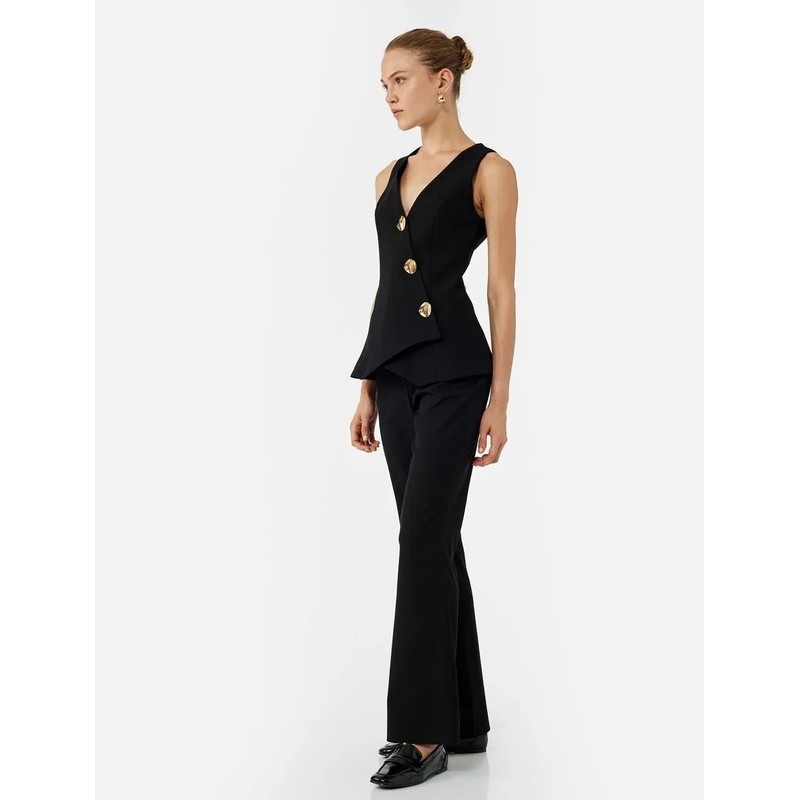 Koton Slim Fit Düğmeli İspanyol Paça Kadın Kumaş Pantolon 6WAK40050PW (6WAK40050PW) Siyah