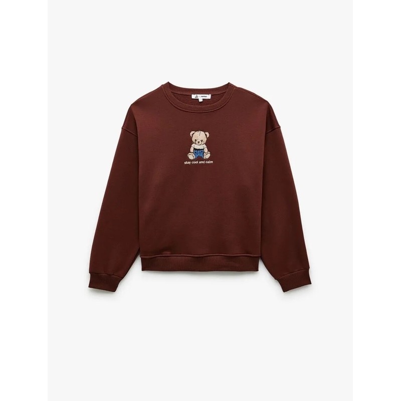 Koton Ayıcık Nakışlı Şardonlu Kadın Oversize Sweatshirt 6WAL10241IK (6WAL10241IK) Kahverengi