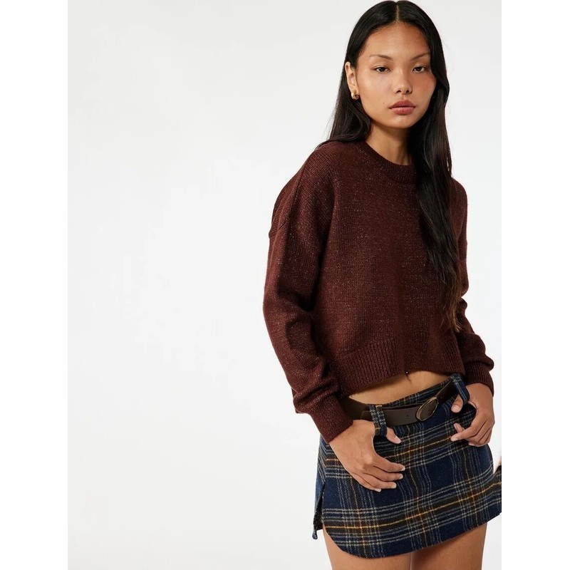 Koton Bisiklet Yaka Asimetrik Kesim Kadın Triko Kazak 6WAL90041HT (6WAL90041HT) Kahverengi