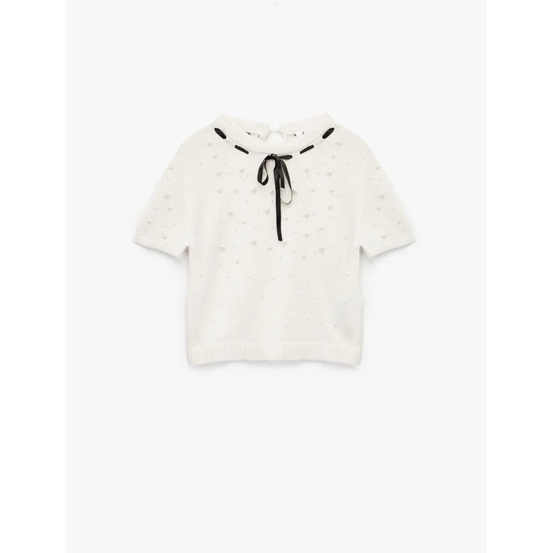 Koton İnci Detaylı Fiyonklu Kısa Kollu Bisiklet Yaka Kadın Triko Kazak 6WAL90054HT (6WAL90054HT) Koton İnci Detaylı Fiyonklu Kısa Kollu Bisiklet Yaka Kadın Triko Kazak 6WAL90054HT (6WAL90054HT)