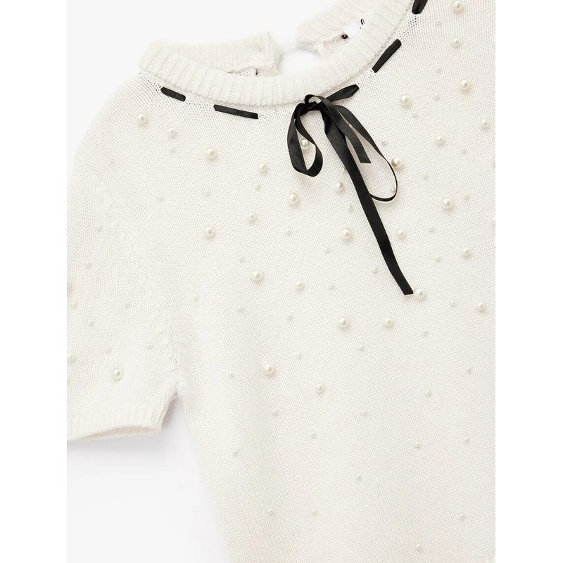 Koton İnci Detaylı Fiyonklu Kısa Kollu Bisiklet Yaka Kadın Triko Kazak 6WAL90054HT (6WAL90054HT) Koton İnci Detaylı Fiyonklu Kısa Kollu Bisiklet Yaka Kadın Triko Kazak 6WAL90054HT (6WAL90054HT)