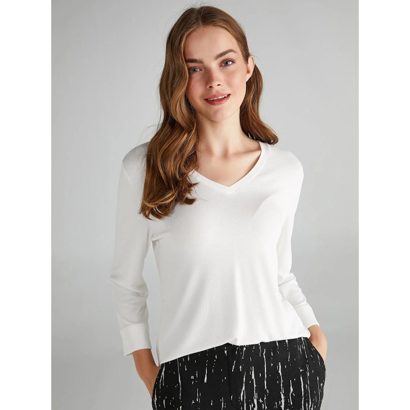 Faik Sönmez Kadın T-shirt B00018 (B00018) Ekru