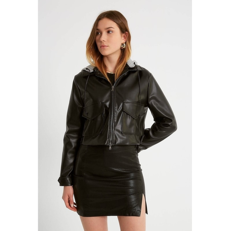 Robin Kapüşonlu Kadın Deri Mont (D89652) Robin Kapüşonlu Kadın Deri Mont (D89652)