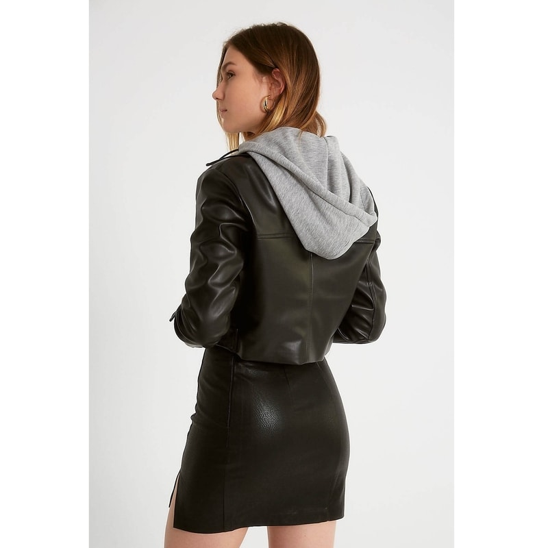 Robin Kapüşonlu Kadın Deri Mont (D89652) Robin Kapüşonlu Kadın Deri Mont (D89652)