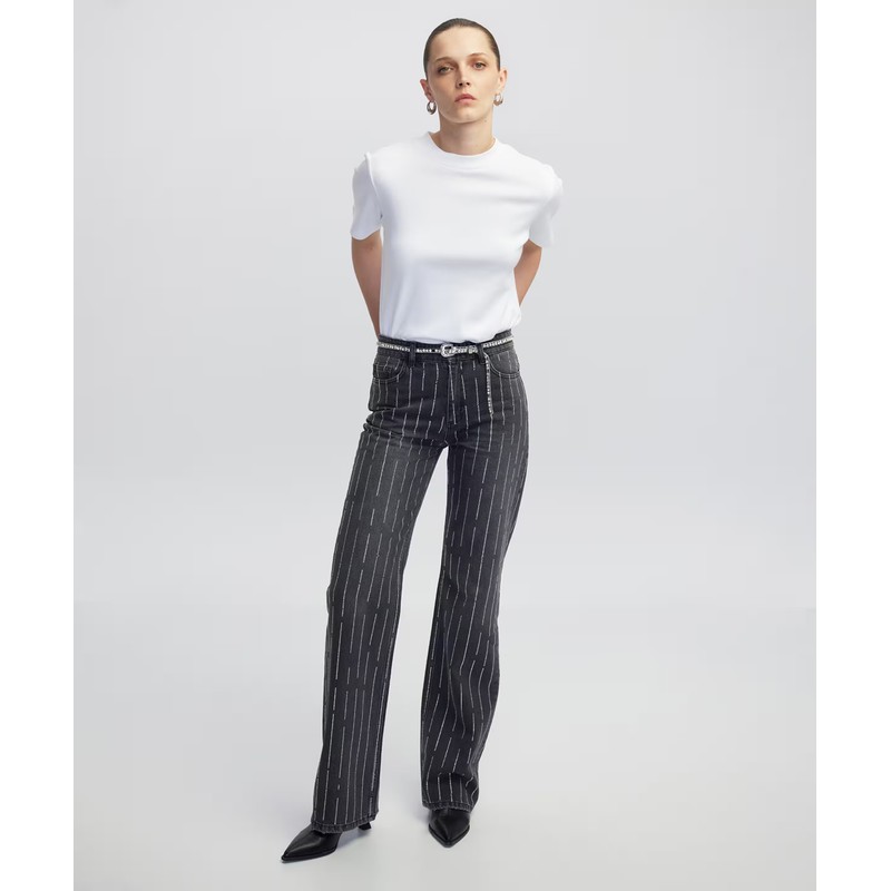 İpekyol Hotfix Baskılı Wide Leg Fit Kadın Jean Pantolon (IW6250018014) Antrasit