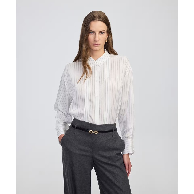 İpekyol Çizgi Desen Fularlı Kadın Gömlek (IW6250025119) Ekru