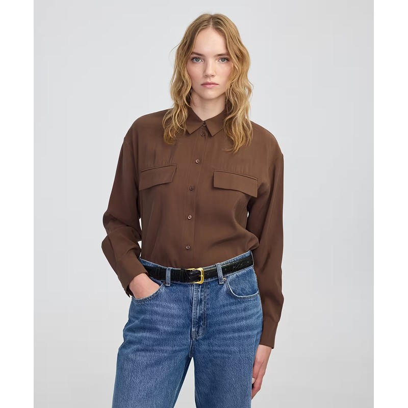 İpekyol Cep Kapaklı Kadın Basic Gömlek (IW6250025143) Kahverengi