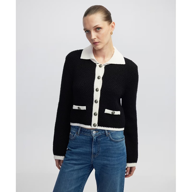İpekyol Colorblock Triko Kadın Hırka (IW6250050390) Siyah