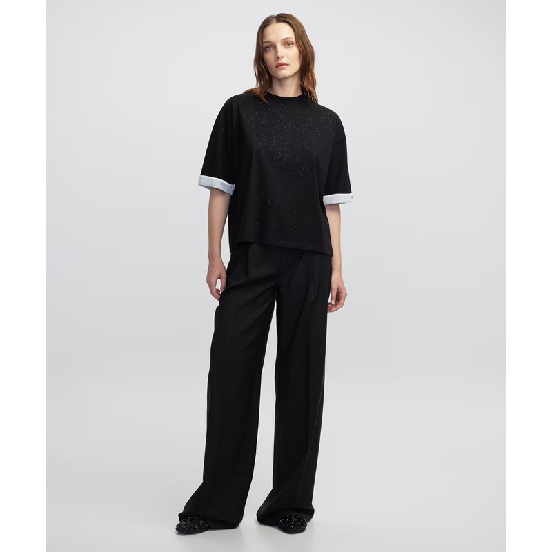 İpekyol Nakışlı Colorblock Kadın Tişört (IW6250070075)