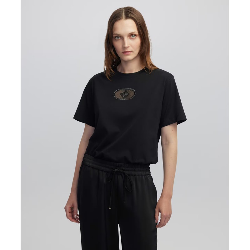 İpekyol Monogram Nakışlı Kadın Tişört (IW6250070076) Siyah