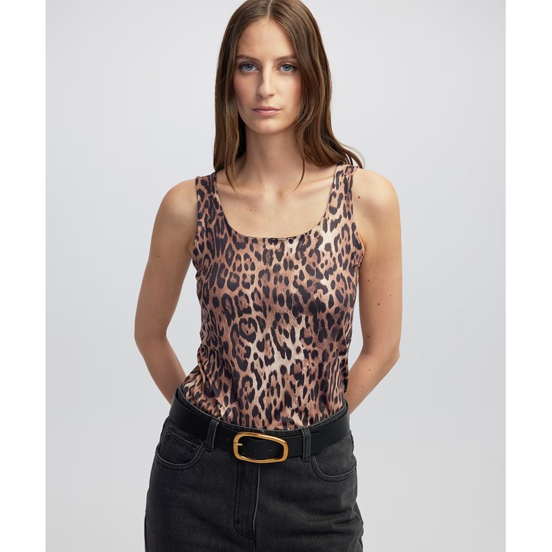 İpekyol Leopar Desen Kadın Tişört (IW6250070084) Camel