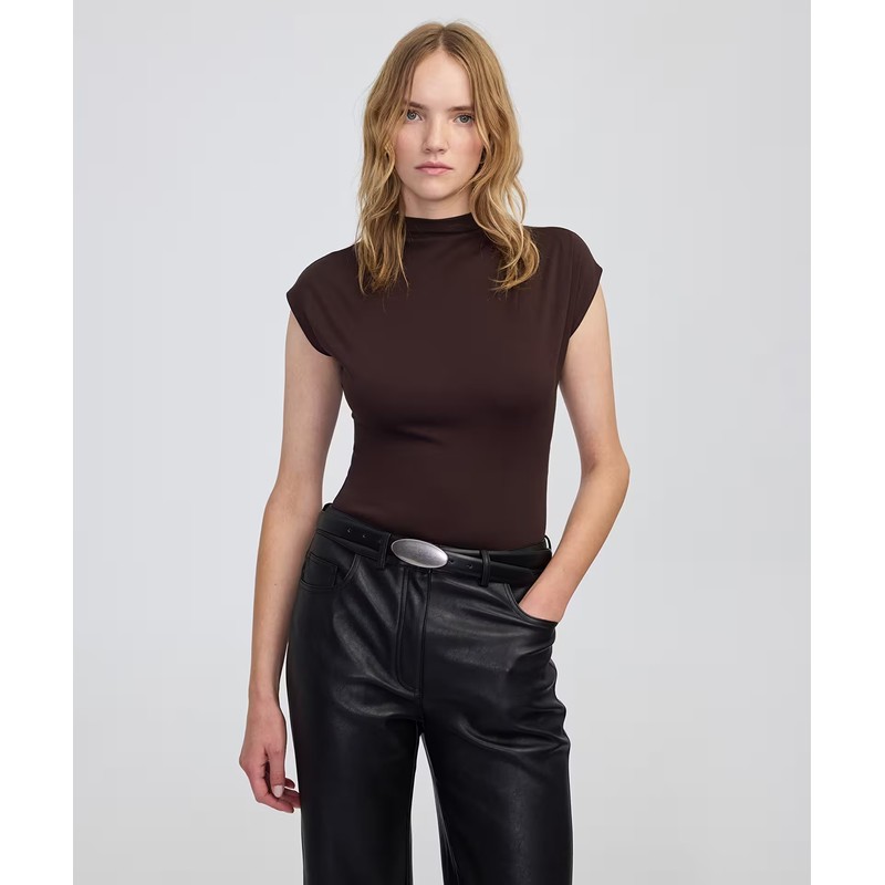 İpekyol Dik Yaka Kadın T-Shirt (IW6250070103) Kahverengi