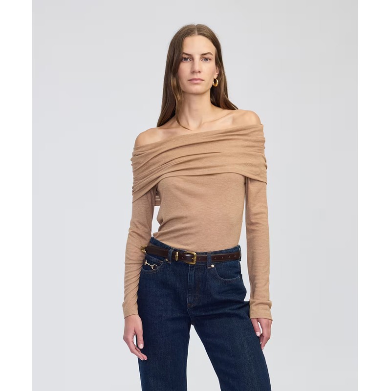 İpekyol Omzu Açık Uzun Kollu Kadın T-Shirt (IW6250070114) Camel