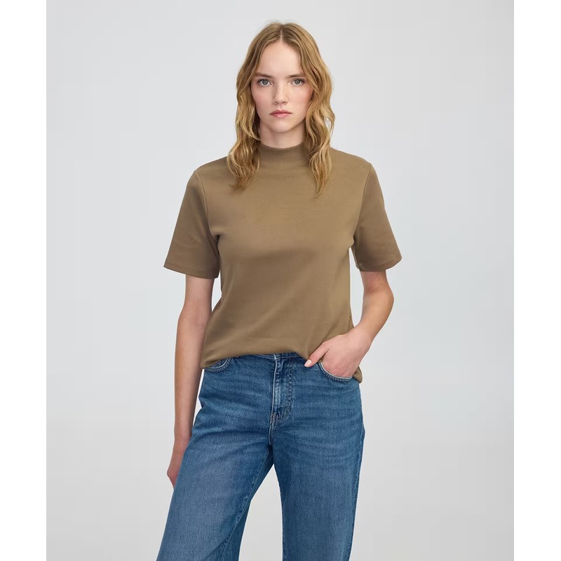 İpekyol Rahat Kesim Dik Yaka Kadın T-Shirt (IW6250070126) Vizon
