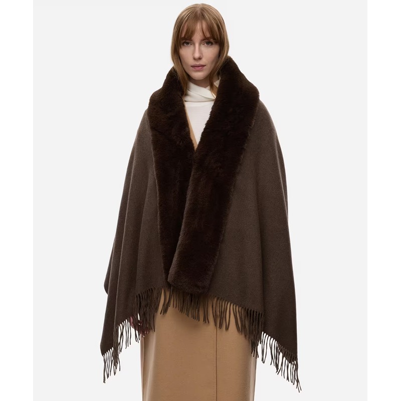 İpekyol Suni Kürklü Püsküllü Kadın Panço (IW6250079004) Kahve