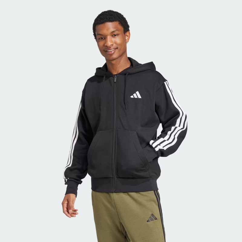 Adidas Essentials 3-Stripes Fleece Polar Erkek Eşofman Üstü JD1870 (JD1870) Siyah