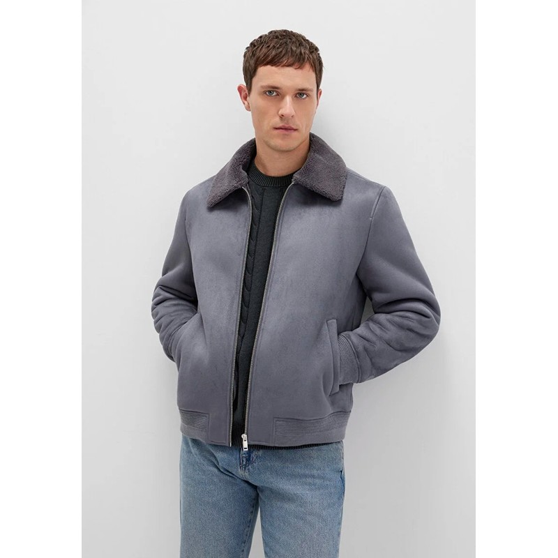 Mavi Suni Kürk Detaylı Erkek Suni Süet Ceket (M0110450-80776) Gri