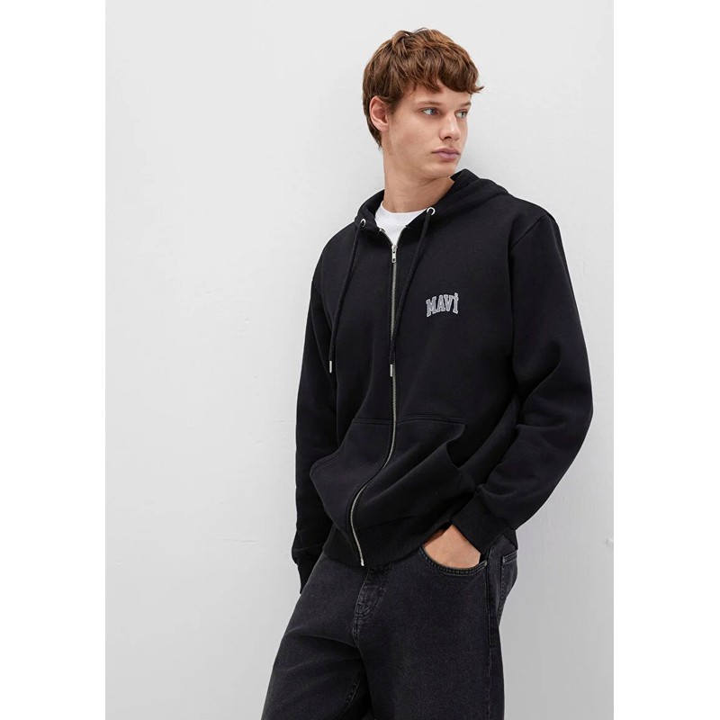 Mavi Logo Baskılı Fermuarlı Erkek Sweatshirt (M0611715-900) Siyah