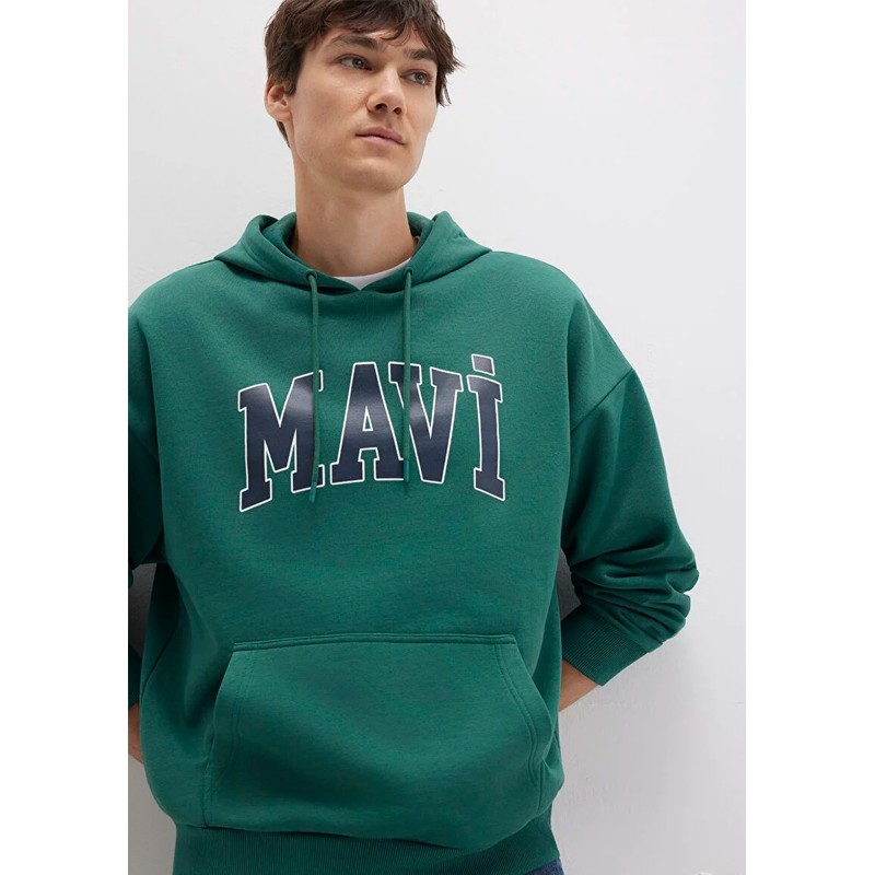 Mavi Logo Baskılı Kapüşonlu Erkek Sweatshirt (M067149-71874) Yeşil