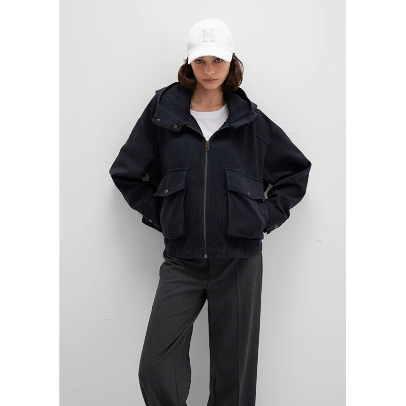 Mavi Cep Detaylı Kapüşonlu Kadın Oversize Ceket (M1110605-70087) Antrasit