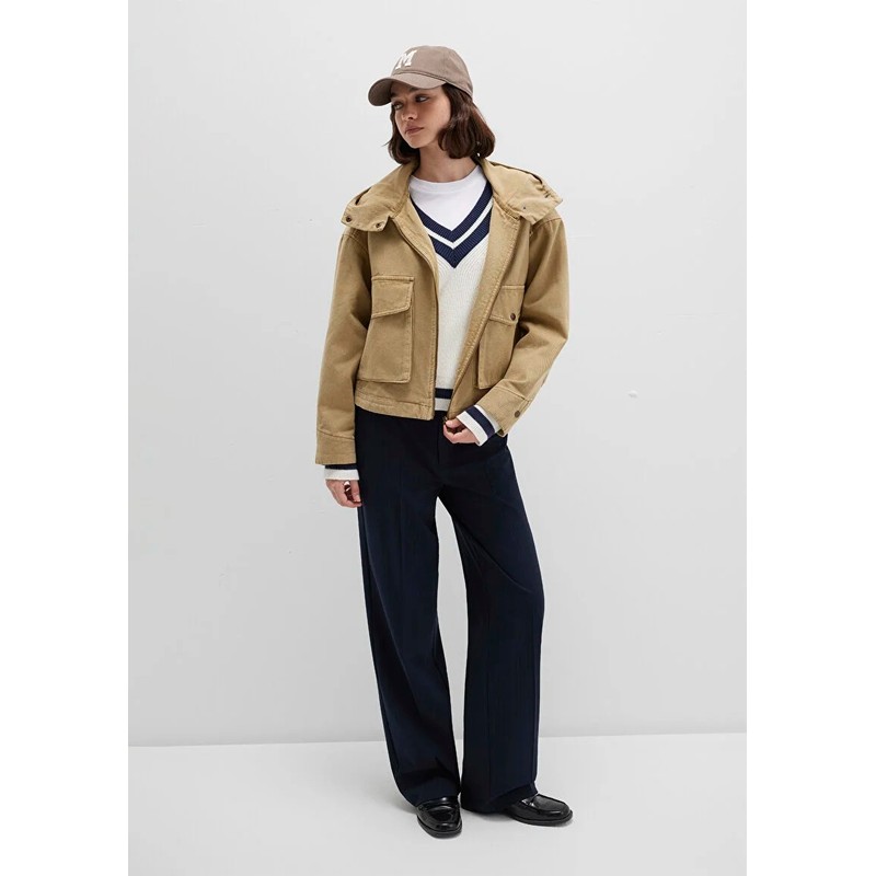 Mavi Cep Detaylı Kapüşonlu Kadın Oversize Ceket (M1110605-70204) Bej
