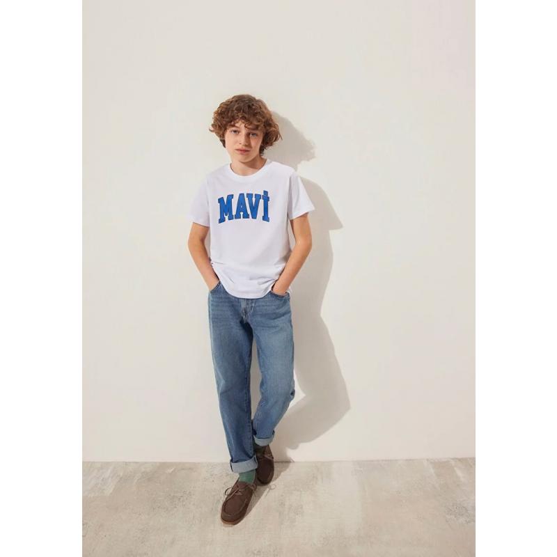 Mavi Logo Baskılı Erkek Çocuk T-shirt (M6610030-620) Beyaz