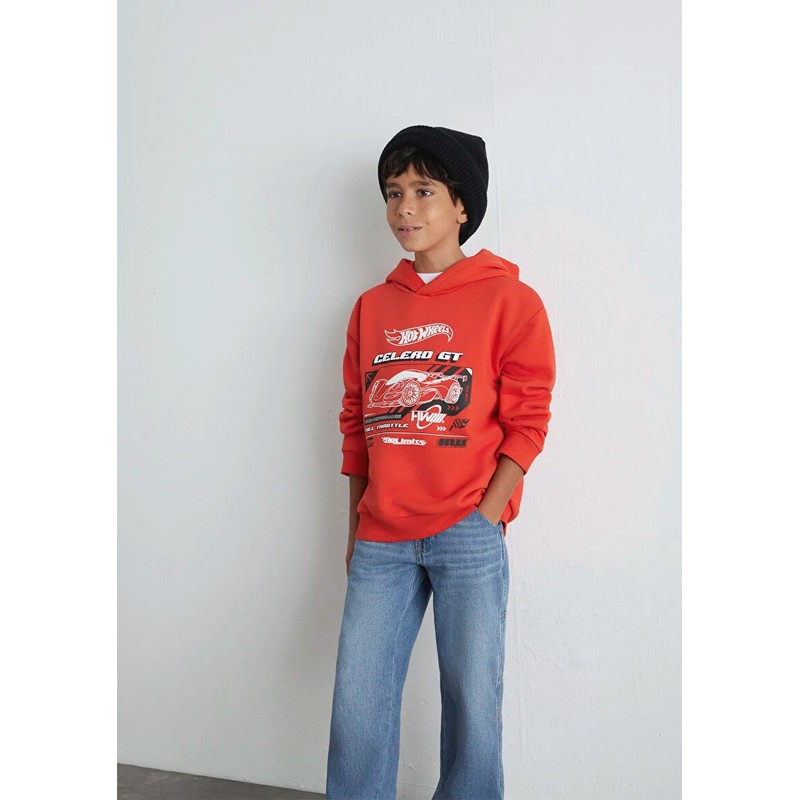 Mavi Hot Wheels Baskılı Kapüşonlu Erkek Çocuk Sweatshirt (M6S10156-88523) Kırmızı