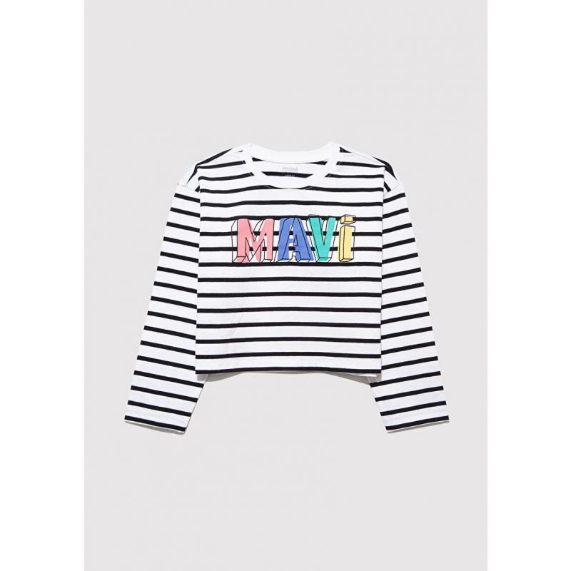 Mavi Loose Fit Baskılı Çizgili Kız Çocuk Crop T-shirt (M7610270-82374) Mavi Loose Fit Baskılı Çizgili Kız Çocuk Crop T-shirt (M7610270-82374)