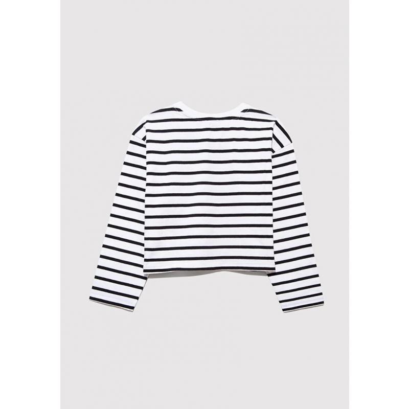 Mavi Loose Fit Baskılı Çizgili Kız Çocuk Crop T-shirt (M7610270-82374) Mavi Loose Fit Baskılı Çizgili Kız Çocuk Crop T-shirt (M7610270-82374)